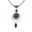collier hippie chic Ciewenn composé d’un cordon noir, d'un tube sculpté, d'une perle noire, d’un cercle bronze garni de pampilles noires et bronzes.