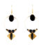 Boucles d'oreilles créoles Ciewenn composées d'un cercle doré orné d'une superposition de pampilles noires et dorés, de perles noires et dorées.