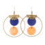 Boucles d'oreilles créoles composées d'un cercle bronze, d'un éventail doré et de perles bleues et marrons
