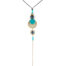 Sautoir bohème Ciewenn composé d'une chaîne bronze ornée de perles bronzes, bleues grises et turquoise, d’une dentelle ronde et d'une chaînette bronze