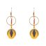 Boucles d'oreilles Ciewenn art déco composées d'un cercle , de perles rouges et ocre, d'un losange gris, d'une goutte jaune et d'un disque bronze.
