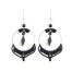 Boucles d'oreilles créoles CieWenn composées d'un grand cercle inox, d'une dentelle micro macramé noire, de pampilles et de perles .