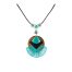Collier hippie chic CieWenn bronze, noir et bleu turquoise composé d’un cordon, d’un disque bronze, de pampilles aux formes variées et de perles noires, bleues turquoise et bronze