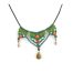 Collier bohème Ciewenn composé d'un cordon, d'un micro macramé vert, de pampilles bronze et de perles rouges, oranges bleues et vertes