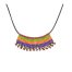 Collier bohème Ciewenn composé d'un cordon noir sur lequel est tissé un micro macramé rouge vert orange et violet et de perles bronzes