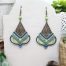Boucles d'oreilles CieWenn bronze micro macramé composées d'un micro macramé bleu et vert tissé autour d’un losange en dentelle bronze et décoré des perles